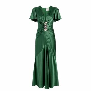 Cinq à Sept Kordyn Silk Midi-Dress Forest Fog Green US 12